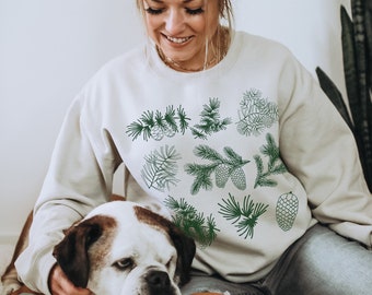 Pine Cones Sweatshirt Fall Sweater Christmas Pullover Trees Crewneck Outdoors Shirts Camping Graphic Tee Botanical Shirt Mountains Jumpers