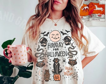 COMFORT COLORS Halloween Doodles Graphic Tee Vintage Halloween Shirt Fall Apparel Witchy Clothing Gothic Clothes Halloween Vintage Spooky