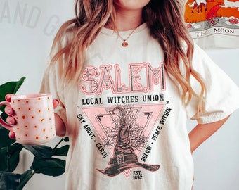 Retro Halloween Shirts COMFORT COLORS Tshirt Vintage Style Graphic Tee Rocker Witchy Clothing Salem Witch Shirt Halloween Costume T-shirt