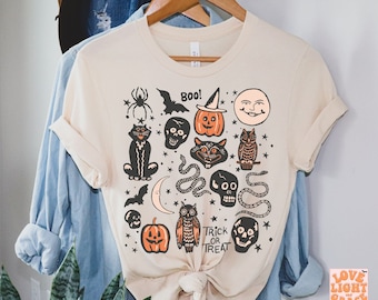 Halloween Doodles Vintage Halloween Shirt Fall Apparel Witchy Clothing Witchy Clothes Fall T-Shirt Matching Group Halloween Vintage Tshirts