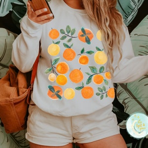 Summer Sweatshirt Orange Shirt Minimalist Botanical Sweater Cottagecore Clothes Fruit Shirts Gardening Shirt Cottage Core Summertime Womens