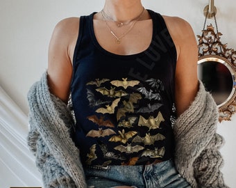 Vintage Halloween Bats Collage Shirt Dark Academia T-Shirt Gothic Tank Top Halloween Bats Bat Lovers Halloween Tshirt Halloween Vintage Tees