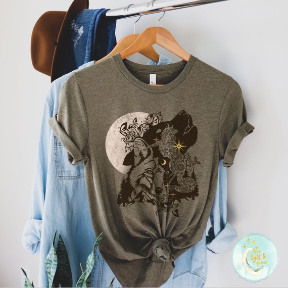 Mystical Moon Coyote Camping T-Shirt, Bonfire Shirt, Womens Camp Shirt, Outdoor Shirt, Outdoors Shirt, Camping Shirts, Hiking Gift, Camping