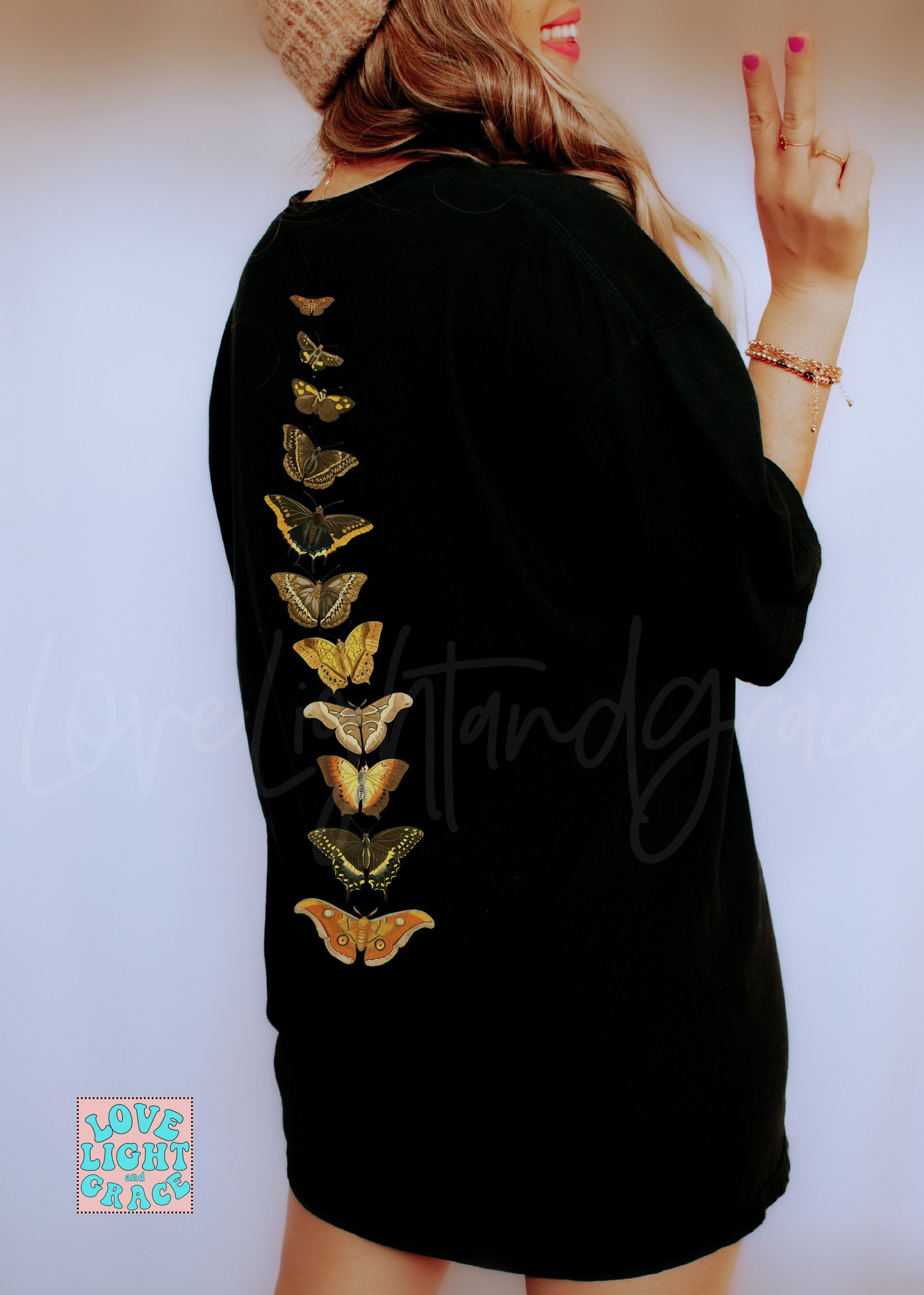 Butterfly Shirt BACK PRINT Spine Print Comfort Colors Cottage Core Clothing Aesthetic TShirt Butterflies T-Shirt Oversized Shirt Cottagecore