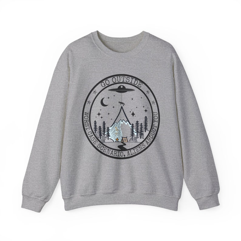 Worst Case Scenario Aliens Sweatshirt Camping Shirt Trendy Alien Mountain Sweatshirts Hiking Gifts Nature Shirts Adventure Outdoor Gift Sport Grey