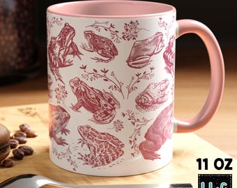 Pink Cottagecore Frog Mug Whimsical Ceramic Coffee Mug Cute Mugs Fairycore Frogs Mug Cottage Core Coffee Cup Frog Gifts Frog Lover Gifts