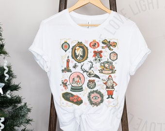 Gothic Christmas Shirt Creepy Christmas Vintage Style Graphic Tee Victorian Goth Holiday Sweater Cute Halloween Scary Christmas Pajamas
