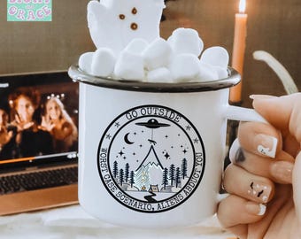 Worst Case Scenario Aliens Funny Camping Cup Hiking Enamelware Cryptid Camp Mug Outdoors Cups Wilderness Graphics Nature Mugs Camping Gifts