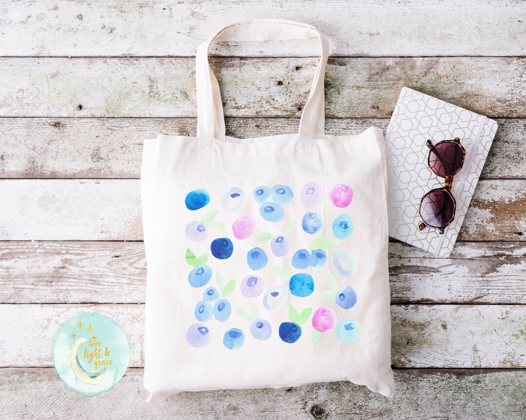 Blueberries Summer Totes Canvas Tote Bag Blueberry Print Bag Etsy