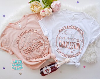 CHARLESTON Bachelorette CUSTOM Charleston Bach Party Shirts Beach Bachelorette Matching Girls Trip Bridesmaid Proposal Bachelorette Favors