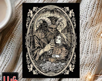 Krampus Cards Creepy Christmas Card Set Dark Christmas Scary Christmas Funny Santa Cards Sets 4.25" X 5.5" Folded Note Cards With Envelopes