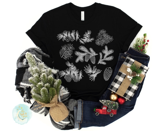 Pine Cones Trees Shirt Cottagecore Winter Christmas T-Shirt Fall Comfy Graphic Tees Outdoors Shirt Camping T-Shirts Botanical Foliage Tee