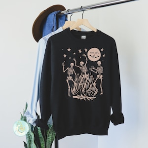 Halloween Sweatshirt Witchy Shirt Halloween Crewneck Pastel Goth Tshirt Gothic Shirt Witches Mystical Aesthetic Clothing Dancing Skeletons