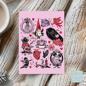 Tarjetas góticas de San Valentín con estilo espeluznante y acabado mate. Incluye 1, 10 o 25. Cantidad: tarjetas de notas plegadas de 4,25" x 5,5" con sobres.