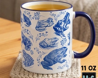 Blue Cottagecore Frog Mug Whimsical Ceramic Coffee Mug Cute Mugs Fairycore Frogs Mug Cottage Core Coffee Cup Frog Gifts Frog Lover Gifts