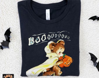 Vintage Halloween Shirts Spooky Bear Ghost Halloween TShirt Cute Halloween Shirts Retro Tshirt Halloween Pajamas Shirt Halloween Sweater