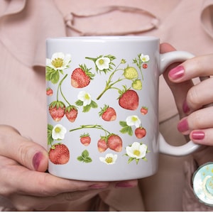 Strawberry Cottagecore Mug Cottagecore Home Decor Cute Kitchen Decor Strawberries Botanical Coffee Cup Cottage Core Floral Gifts Berry Mug bild 1
