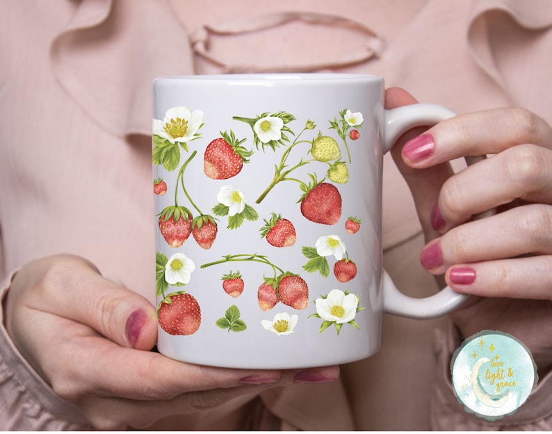 Strawberry Cottagecore Mug Cottagecore Home Decor Cute Kitchen Decor Strawberries Botanical Coffee Cup Cottage Core Floral Gifts Berry Mug bild 1