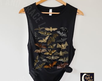 Vintage Halloween Bats Collage Shirt Dark Academia T-Shirt Gothic Tank Top Halloween Bats Bat Lover Halloween Muscle Tank Halloween Vintage