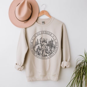 Funny Camping Shirt Worst Case Scenario Sweatshirt Drinking Shirt Bear Pullover Hiking Tees Outdoor Shirts Wilderness Beige Crewneck Sweater