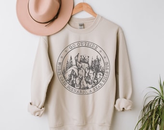 Funny Camping Shirt Worst Case Scenario Sweatshirt Drinking Shirt Bear Pullover Hiking Tees Outdoor Shirts Wilderness Beige Crewneck Sweater