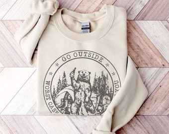 Worst Case Scenario Sweatshirt, Mountain Themed T Shirt, Hiking Tees, Outdoor Shirts, Wilderness Graphic Tee, Beige Brown Crewneck Sweater