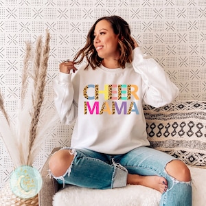 Cheer Mama Shirts Cheer Sweatshirt Gift for Mom Cheerleader Moms Cheerleading Pullover Toddler Cheer Boy Girl Cheer Team Mom Leopard Print