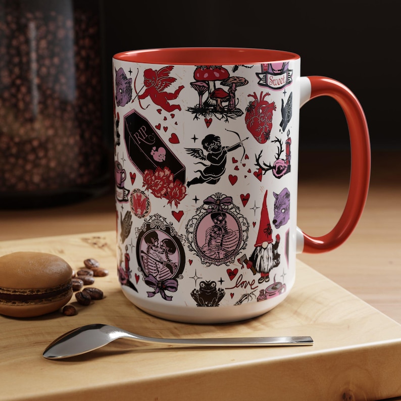 Gothic Valentine Mug Creepy Valentine's Day Coffee Mugs Vintage Style Goth Home Decor Anti Valentine Drinkware Witchy Galentines Day Gift Red