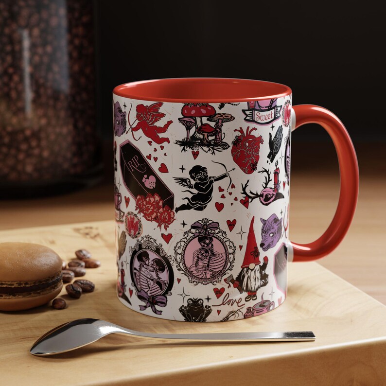 Gothic Valentine Mug Creepy Valentine's Day Coffee Mugs Vintage Style Goth Home Decor Anti Valentine Drinkware Witchy Galentines Day Gift image 2