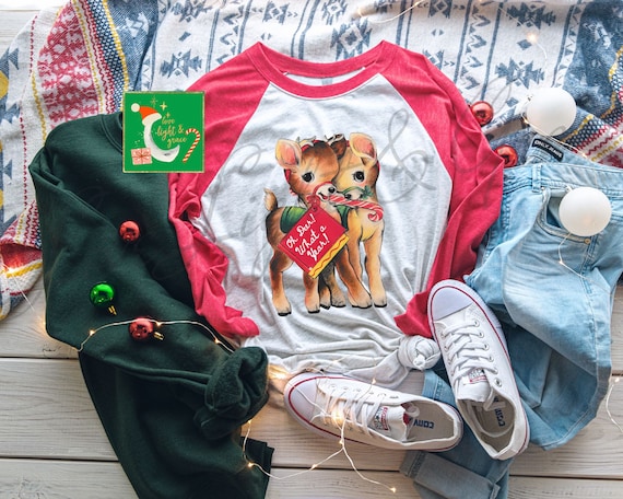 Retro Christmas Shirt Vintage Santa Tee Vintage Christmas Tshirt Christmas Pajamas Tee Christmas PJs Raglan Reindeer Holiday Pajama Tshirt