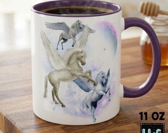 Pegasus Ceramic Coffee Mug 1980's Three Horses Pegasus Vintage Style Mystical Coffee Mugs Horse Mug Gifts Witchy Mug Fairycore Coffee Mug
