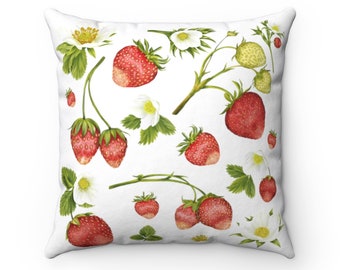 Strawberry Pillow Cottagecore Pillow Cottage Core Home Decor Cute Room Decor Strawberries Botanical Bedroom Floral Gifts Farmhouse Gifts