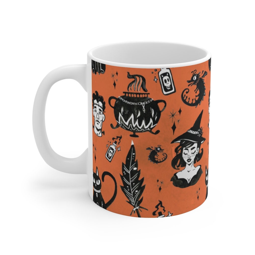 Witchy Mug Halloween Coffee Cup Black Orange Mystical Witch Gothic Home Decor Goth Occult Gifts Black Cat Moon Mugs Cute Halloween Mug