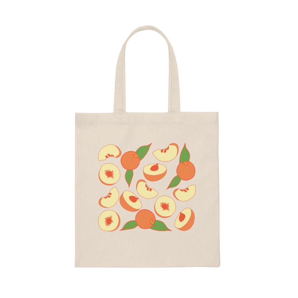 Peaches Summer Totes Canvas Tote Bag Peachy Keen Print Bag | Etsy