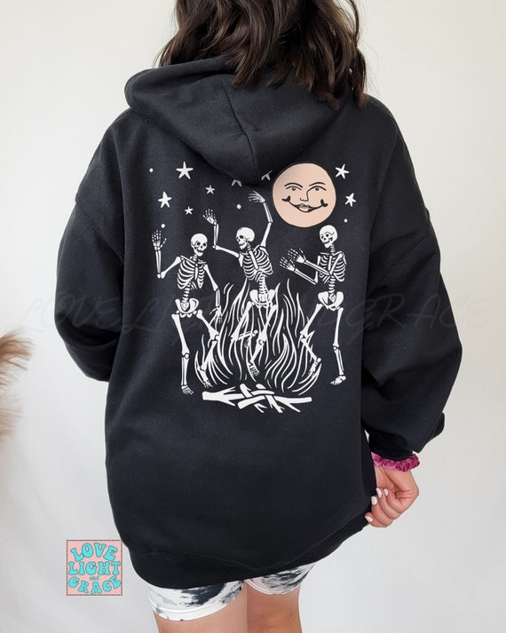 Halloween Sweatshirt Witchy Clothes Crewnecks Hoodies Pastel Goth Full Moon Gothic Hoodie Witch Shirt Aesthetic Clothing Dancing Skeletons