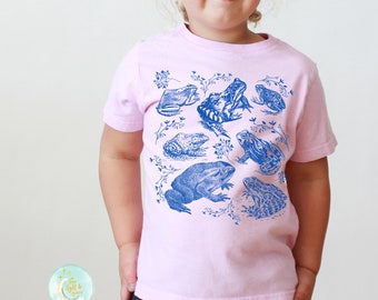 Cottagecore Kids T-Shirt Childrens Frog Shirts Wildflowers Frog and Toad Botanical Toddler Tshirt Goblincore Fairycore Mori Kei Youth Tees