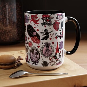 Gothic Valentine Mug Creepy Valentine's Day Coffee Mugs Vintage Style Goth Home Decor Anti Valentine Drinkware Witchy Galentines Day Gift Black