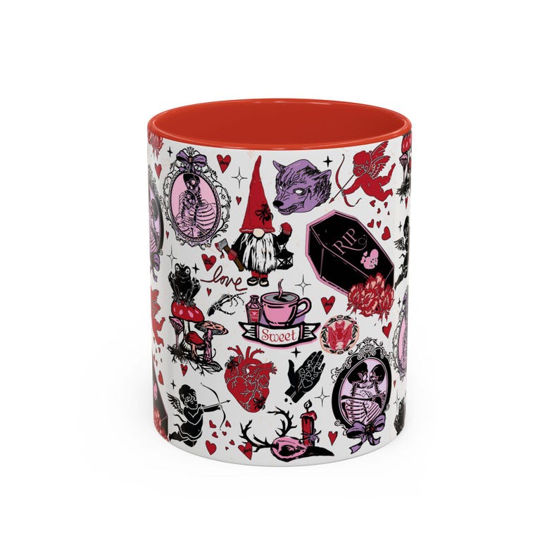 Gothic Valentine Mug Creepy Valentine's Day Coffee Mugs Vintage Style Goth Home Decor Anti Valentine Drinkware Witchy Galentines Day Gift image 3