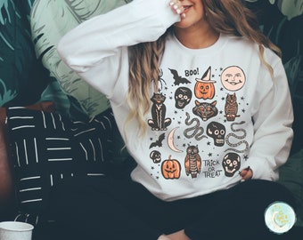 Halloween Sweatshirt Vintage, Halloween Crewneck, Vintage Halloween Crewneck, Fall Apparel, Witchy Clothing, Witchy Clothes, Fall Crewnecks