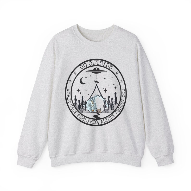 Worst Case Scenario Aliens Sweatshirt Camping Shirt Trendy Alien Mountain Sweatshirts Hiking Gifts Nature Shirts Adventure Outdoor Gift Ash