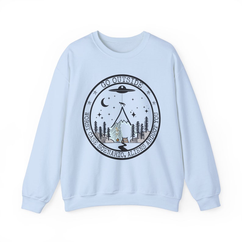 Worst Case Scenario Aliens Sweatshirt Camping Shirt Trendy Alien Mountain Sweatshirts Hiking Gifts Nature Shirts Adventure Outdoor Gift Light Blue