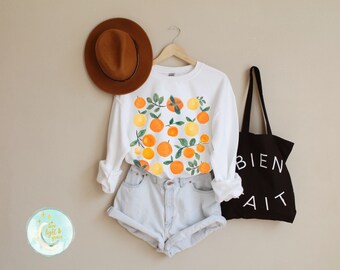 Summer Sweatshirt Orange Shirt Minimalist Botanical Sweater Cottagecore Clothes Fruit Shirts Gardening Shirt Cottage Core Summertime Womens