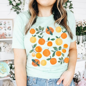Summer T-Shirt Summertime Oranges Print Boho Cottagecore Cute Gardening Tshirt Trendy Graphic Tees Fruit Shirts Cottage Core Trees Shirt