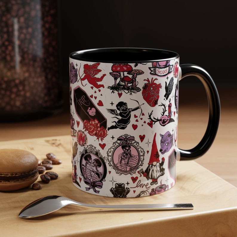 Gothic Valentine Mug Creepy Valentine's Day Coffee Mugs Vintage Style Goth Home Decor Anti Valentine Drinkware Witchy Galentines Day Gift image 8