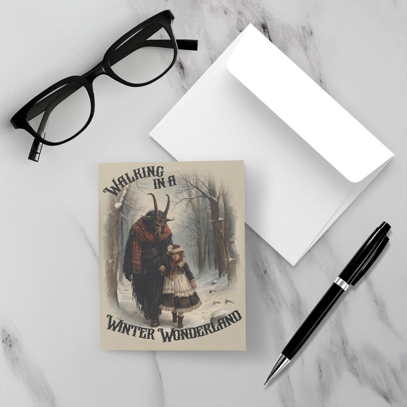 Krampus Cards Creepy Christmas Card Set Dark Christmas Scary Christmas Funny Santa Cards Sets 4.25" X 5.5" Folded Note Cards With Envelopes image 2