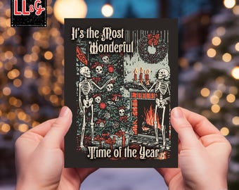 Skeleton Christmas Cards Dark Christmas Creepmas Creepy Xmas Card Set Spooky House Cards Sets 4.25" X 5.5" Folded Note Cards With Envelopes