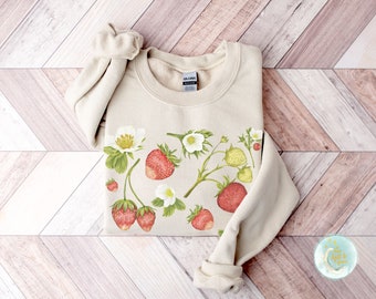 Strawberry Shirt Cottagecore Clothes Strawberry Aesthetic Cottage Core Gardening Sweatshirt Women's Strawberries Botanical Floral Pullover