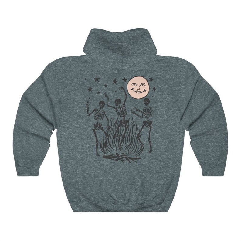 Halloweentröja Häxkläder Crewneck-tröjor Pastellgoth Fullmåne Gotisk Hoodie Häxskjorta Estetiska kläder Dansande Skelett Dark Heather
