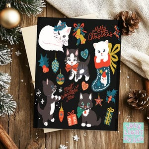 Retro Kätzchen-Weihnachtskarten Katzen-Weihnachtskarte mit matter Oberfläche enthält 1, 10 oder 25 Stück - 4,25 "x 5,5" - Klappkarten mit Umschlägen