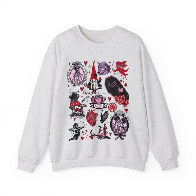 Gothic Valentine Sweatshirt Creepy Valentine Vintage Style Crewneck Victorian Goth Holiday Sweater Cute Halloween Scary Valentines Day Shirt Ash